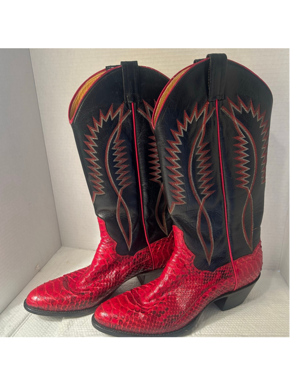Women's VTG Panhandle Slim Western Python Cowboy Boots Red Leather Size 10B